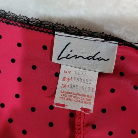 Vintage 1980s Linda Pink Robe with Black Polka Dots and‎ Lace Trim - Size OS - Picture 4 of 7